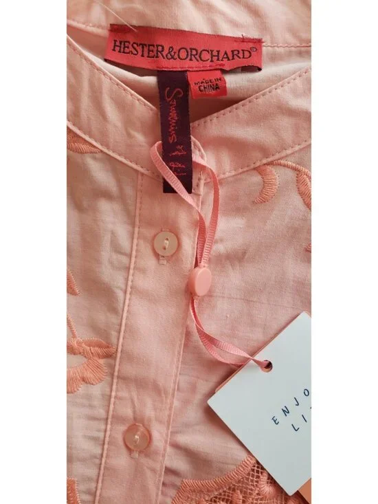 NWT HESTER & ORCHARD EMBROIDERED FLORAL BUTTON DOWN TOP BLOUSE MANDARIN LARGE - Picture 6 of 11